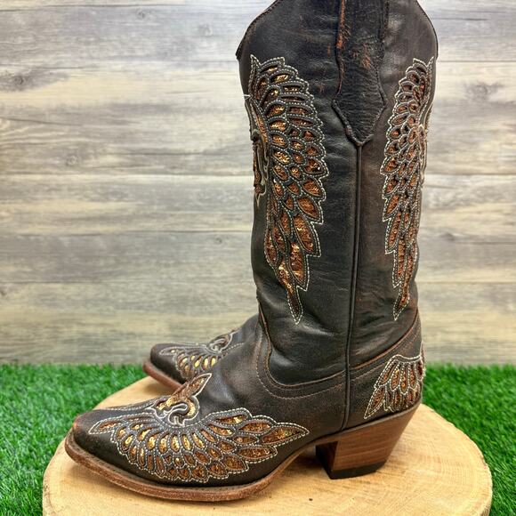 Corral Women - Size 7M - Brown Fleur De Lis Wings Cowboy Boots R2549 - Picture 5 of 11